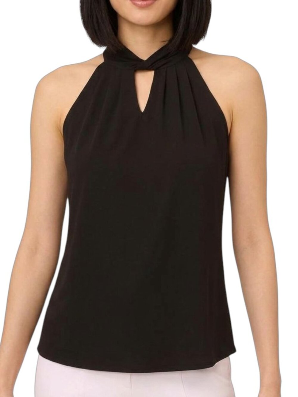Adrianna Papell Women's Solid Knit Halter Twist Neck Top, M, New, Party